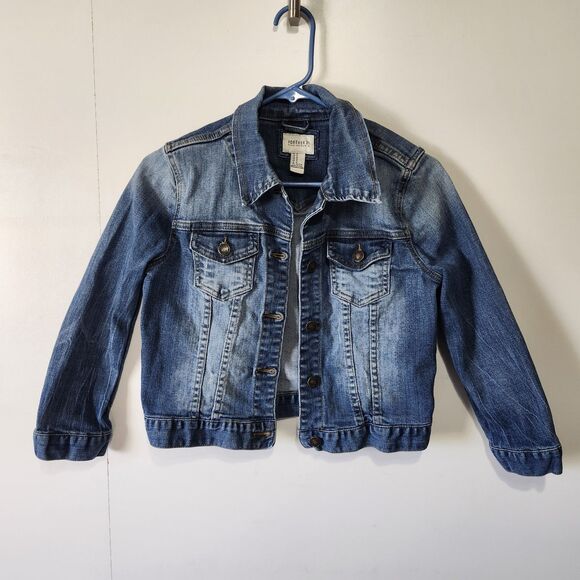 Forever 21 Girls M Premium Denim Jean Jacket Blue Slightly Distressed - Picture 1 of 11